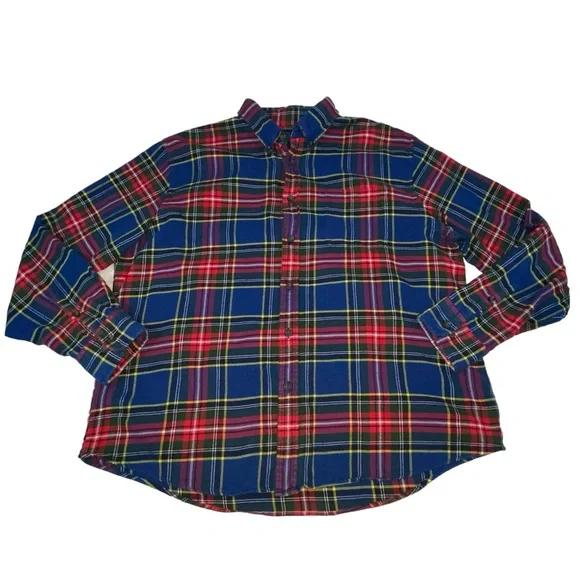 Land's End Traditional Fit Blue Red Plaid Flannel Button Down Shirt - Men’s XL - Picture 10 of 10